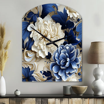 Victorian Cobalt Blue Foliage Victorian Pattern - Asymmetric Metal Wall Clock